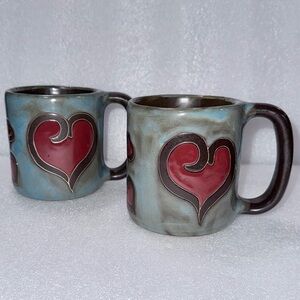 Mara Stoneware "Hearts" design mugs, handcrafted in Mexico.